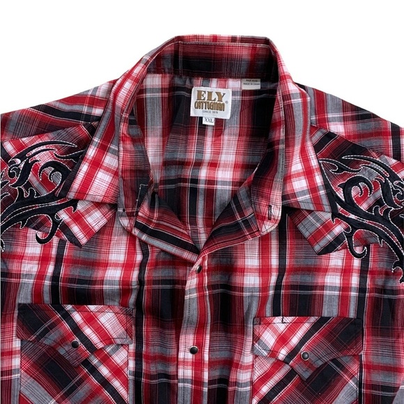 Fly Cattleman | Cowboy Button Up Shirt XXL Western Plaided Shirt Embroidered - Picture 2 of 13